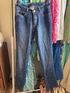 Lilly Pulitzer White Label Jeans with Pink Palms